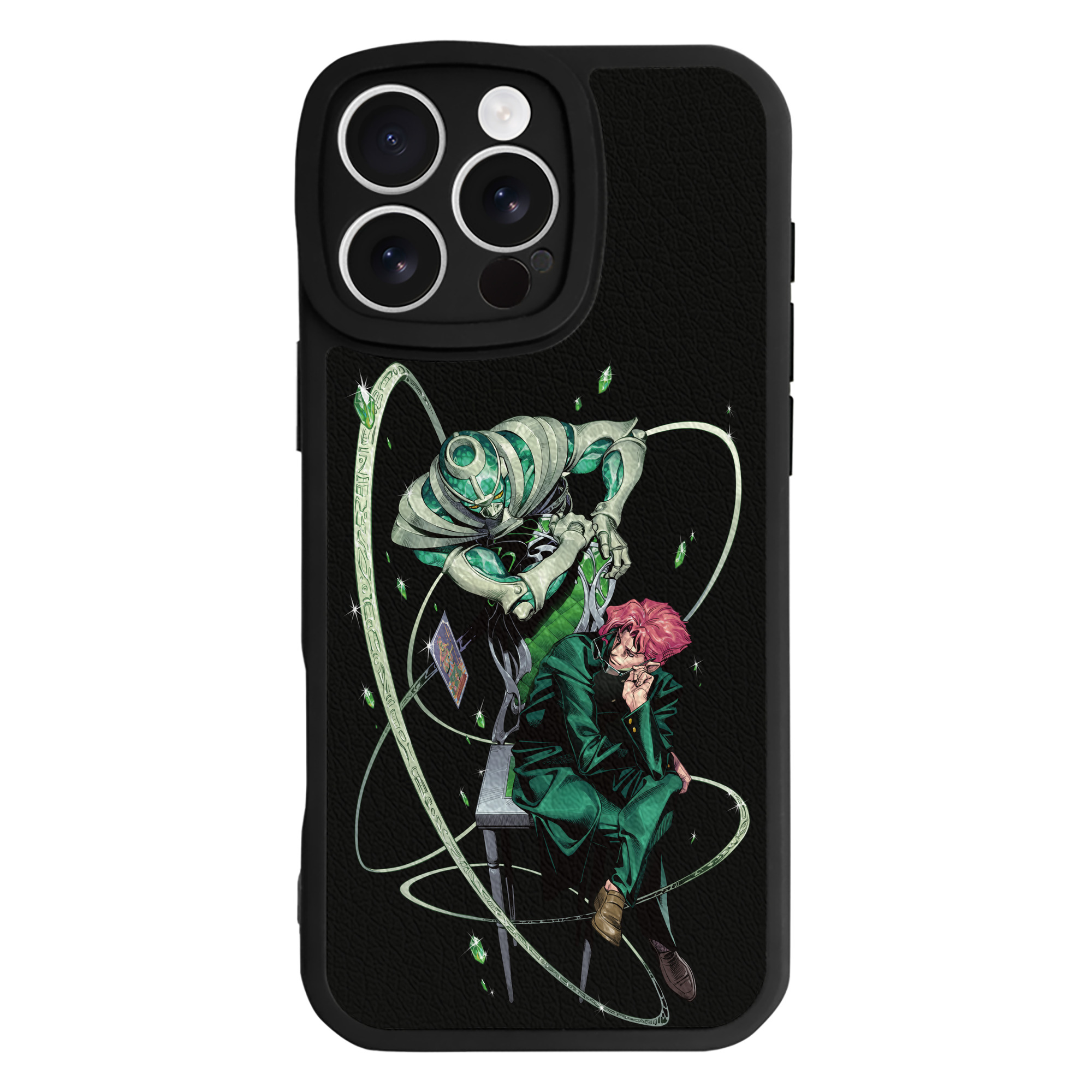 （画像用） ジョジョの奇妙な冒険 花京院 典明（かきょういん のりあき） JoJo's Bizarre Adventure Kakyoin Noriaki 【iPhone 16シリーズ対応】シリコンスマホケース（レザー調） 材質：シリコン